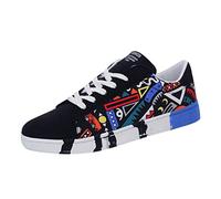Printed Graffiti Canvas Shoes For Men - Adjustable Lace Up Canvas Shoes Anti Slip Texture Soled Flat Shoes Fashion Versatile Color Clash Casual Sports Shoes Street Trend Canvas Shoes