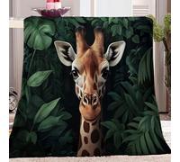 Printed Green and yellow Blanket, Soft Fleece Flannel Throw Blanket Lightweight Cute Comfy Warm Watercolor giraffe tropical forest Bed Blankets for Couch Sofa Bed Office 39 x 55 inch