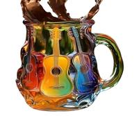 Printed Guitar Mug - Ceramic Mug For Musician, Colorful Heat Resistant Art, Coffee With Rainbow Guitars Design, Art Print Tumblers | Novelty Themed Mugs For