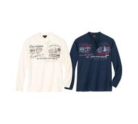 Printed Henley Top Pack of 2 Atlas for Men Mid Navy XXL