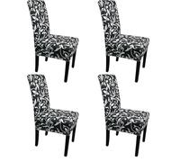 Printed High-Back Chair Covers for Dining Room Chairs - Spandex Stretch, Universal Armless Chair Protective Slipcover for Kitchen, Wedding, Party, Banquet & Hotel, Floral Creeper - Black, Pack of 4