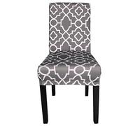 Printed High-Back Chair Covers for Dining Room Chairs - Spandex Stretch, Universal Armless Chair Protective Slipcover for Kitchen, Party, Banquet & Hotel, Abstract Trellis Pattern - Grey, Pack of 1