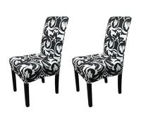 Printed High-Back Chair Covers for Dining Room Chairs - Spandex Stretch, Universal Armless Chair Protective Slipcover for Kitchen, Wedding, Party, Banquet & Hotel, Abstract Zebra - Black, Pack of 2