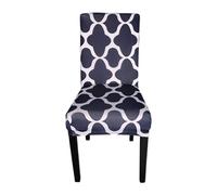 Printed High-Back Chair Covers for Dining Room Chairs - Spandex Stretch, Universal Armless Chair Protective Slipcover for Kitchen, Wedding, Party, Banquet & Hotel, Trellis Design - Navy, Pack of 1