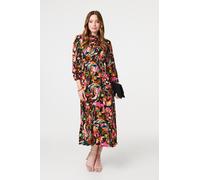 Printed High Neck Long Sleeve Midi Dress Izabel London Black 8