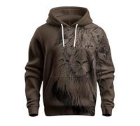 Printed Hoodies For Men Uk - 3D Lion Animal Print Solid Color Pocket Loose Fit Trend Long Sleeved Drawstring Sweatshirts Winter Fleece Soft Outdoor Sports Daily Sweatshirts For Loungewear Brown