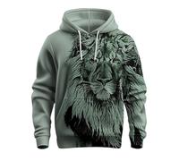 Printed Hoodies For Men Uk - 3D Lion Animal Print Solid Color Pocket Loose Fit Trend Long Sleeved Drawstring Sweatshirts Winter Fleece Soft Outdoor Sports Daily Sweatshirts For Loungewear Mint Green