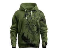 Printed Hoodies For Men Uk - 3D Lion Animal Print Solid Color Pocket Loose Fit Trend Long Sleeved Drawstring Sweatshirts Winter Fleece Soft Outdoor Sports Daily Sweatshirts For Loungewear Green