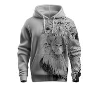 Printed Hoodies For Men Uk - 3D Lion Animal Print Solid Color Pocket Loose Fit Trend Long Sleeved Drawstring Sweatshirts Winter Fleece Soft Outdoor Sports Daily Sweatshirts For Loungewear Grey