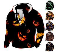 Printed Hoodies For Men Uk Men In Black Halloween Costume Color Printing Sweatshirt Long Sleeve Pullover Jack-O'-Lantern Pumpkin Sweatshirts Half Zip Hooded Jumpers 1/4 Zip Holiday Costumes Adult