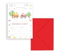 PRINTED INVITATIONS Green or Red Tractor Farm Boys Birthday Invitation Printed Card Birthday Invite School Party Invite Boys Birthday Invite (RED TRACTOR WITH ENVELOPES, Pack of 20)