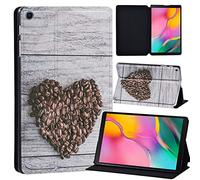 Printed Leather slim lightweight Stand Cover Case for Samsung Galaxy Tab A 10.1 2019 Case (Model: SM-T510 SM-T515), Cover with Stand Function (Black) (heart on grey wooden board)