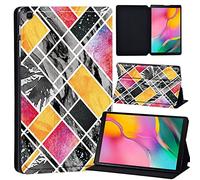 Printed Leather slim lightweight Stand Cover Case for Samsung Galaxy Tab A 10.1 2019 Case (Model: SM-T510 SM-T515), Cover with Stand Function (Black) (yellow pink marble)
