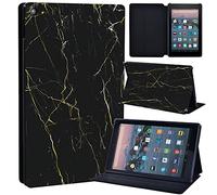 Printed Leather slim lightweight Stand Cover Folio Case for A m a z o n Fire HD 10 Case 2019 9th Generation, Fire HD 10 Case 2017/2015 7th/5th (NERO MARQUINA MARBLE)