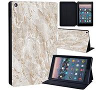 Printed Leather slim lightweight Stand Cover Folio Case for A m a z o n Fire HD 10 Case 2019 9th Generation, Fire HD 10 Case 2017/2015 7th/5th Gen (beige marble)