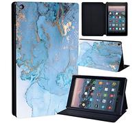 Printed Leather slim lightweight Stand Cover Folio Case for A m a z o n Fire HD 10 Case 2019 9th Generation, Fire HD 10 Case 2017/2015 7th/5th (blue oil pattern marble)
