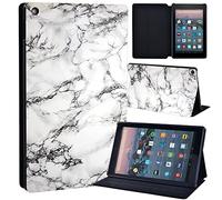 Printed Leather slim lightweight Stand Cover Folio Case for A m a z o n Fire HD 10 Case 2019 9th Generation, Fire HD 10 Case 2017/2015 7th/5th Gen (white carrera marble)