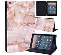 Printed Leather slim lightweight Stand Cover Folio Case for A m a z o n Fire HD 10 Case 2019 9th Generation, Fire HD 10 Case 2017/2015 7th/5th Gen(pastel marble)