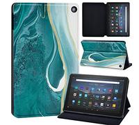 Printed Leather slim lightweight Stand Cover Folio Case for Amazon All-New Fire HD 10 and Fire HD 10 Plus (11th generation, 2021 release) Tablet (emerald green)