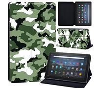Printed Leather slim lightweight Stand Cover Folio Case for Amazon All-New Fire HD 10 and Fire HD 10 Plus (11th generation, 2021 release) Tablet (green camouflage)
