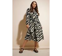 Yours Curve Zebra Print Long Sleeve Shirt Dress - Women's - Plus Size Curve Black