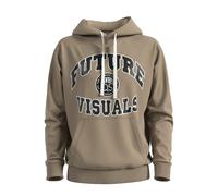 Printed Mélange Cotton Hoodie Sweatshirt QS Marron XS