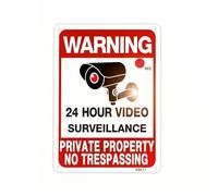 ＡＷＨＡＯ Printed Metal Sign Includes Screws Wall Plaque Rectangular House Decor, White, Red, Black, Warning, 24 Hour Video Surveillance, Private Property
