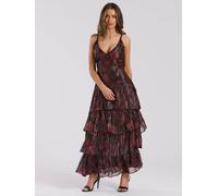Printed Metallic Ruffle Strappy Shoulder Maxi Dress Finding Friday Red 12