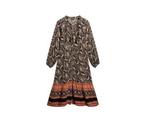 Printed midi dress with long sleeves for women Superdry Noir S