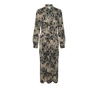 Printed Midi Dress with Tie-Waist Black/Beige