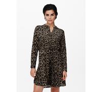 Printed Mini Dress with Grandad-Collar Black/Beige