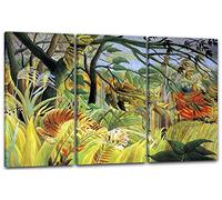 Printed Paintings Canvas Print 3 parts(120x80cm): Henri Rousseau - Tiger surprised by the tropica