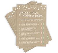 Printed Party Baby Shower Games - Guess Who Mommy or Daddy Game for Boy or Girl, Rustic Kraft Paper Theme, 50 Cards