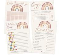 Printed Party Baby Shower Kit, Double-Sided Boho Rainbow Theme, 4 Games and Activities (30 Guests)