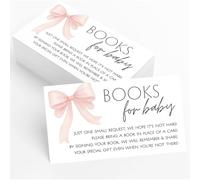 Printed Party Bring a Book Baby Shower Insert - Pink Bow Design, Girl Baby Shower Library Request Cards, Storybook Gift Invitation, Set of 30