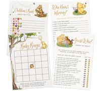 Printed Party Winnie Baby Shower Game Set - 4 Games with Classic Pooh Theme for 30 Guests, Includes Bingo, Mommy-to-be Trivia, Storybook Icon Guessing, and Guess Who, Bear Theme for Boy or Girl