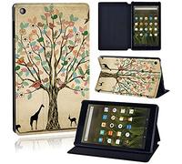 Printed pattern PU Leather Ultra Slim Lightweight Flip Stand Smart Tablet Cover Case for Amazon Fire 7 (5th/7th/9th Gen) (Fire 7 (5th/7th/9th Gen), painting deer 08)