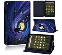 Printed pattern PU Leather Ultra Slim Lightweight Flip Stand Smart Tablet Cover Case for Amazon Fire HD 10 (5th/7th/9th gen) (Fire HD 10 (5th/7th/9th gen), painting deer 22)
