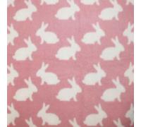 Printed Polar Anti Pil Fleece Fabric White Bunny Rabbits Bunnies Cute Animals 150cm Wide (Price Per Metre) (Pink)