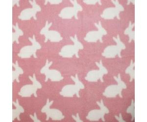 Printed Polar Anti Pil Fleece Fabric White Bunny Rabbits Bunnies Cute Animals 150cm Wide (Price Per Metre) (Pink)