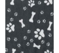 Printed Polar Fleece Fabric Material - Dog Paws & Bones Grey, 1Mtr 150cmx100cm