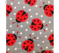Printed Polar Fleece Fabric Material - Ladybirds Grey, 1/2Mtr 150cmx50cm