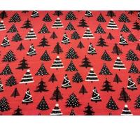 Printed Polar Fleece Fabric Material RED Christmas Trees Sample