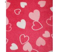 Printed Polar Fleece Fabric Material - White & Pink Hearts, 1Mtr 150cmx100cm