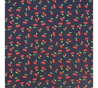Printed Polycoton Poly Cotton Cherries Fruits Design Novelty Children's Kids Dress Craft Bunting Fancy Dress Sewing Fabric Material | 45" - 112 cm Wide (per Metre, Navy Blue)