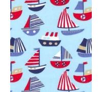 Printed Polycotton Craft Fabric Material - Boats Blue, 1Mtr 110cmx100cm