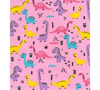 Printed Polycotton Craft Fabric Material - Cartoon Dinosaurs Pink, 1Mtr 110cmx100cm
