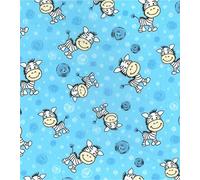 Printed Polycotton Craft Fabric Material - Cartoon Zebras Blue, 1Mtr 110cmx100cm