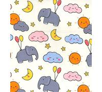 Printed Polycotton Craft Fabric Material - Floating Elephants Ivory, 1Mtr 110cmx100cm