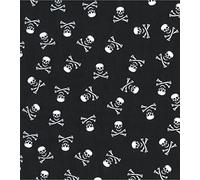 Printed Polycotton Craft Fabric Material - Jolly Rogers ON Black, 1Mtr 110cmx100cm